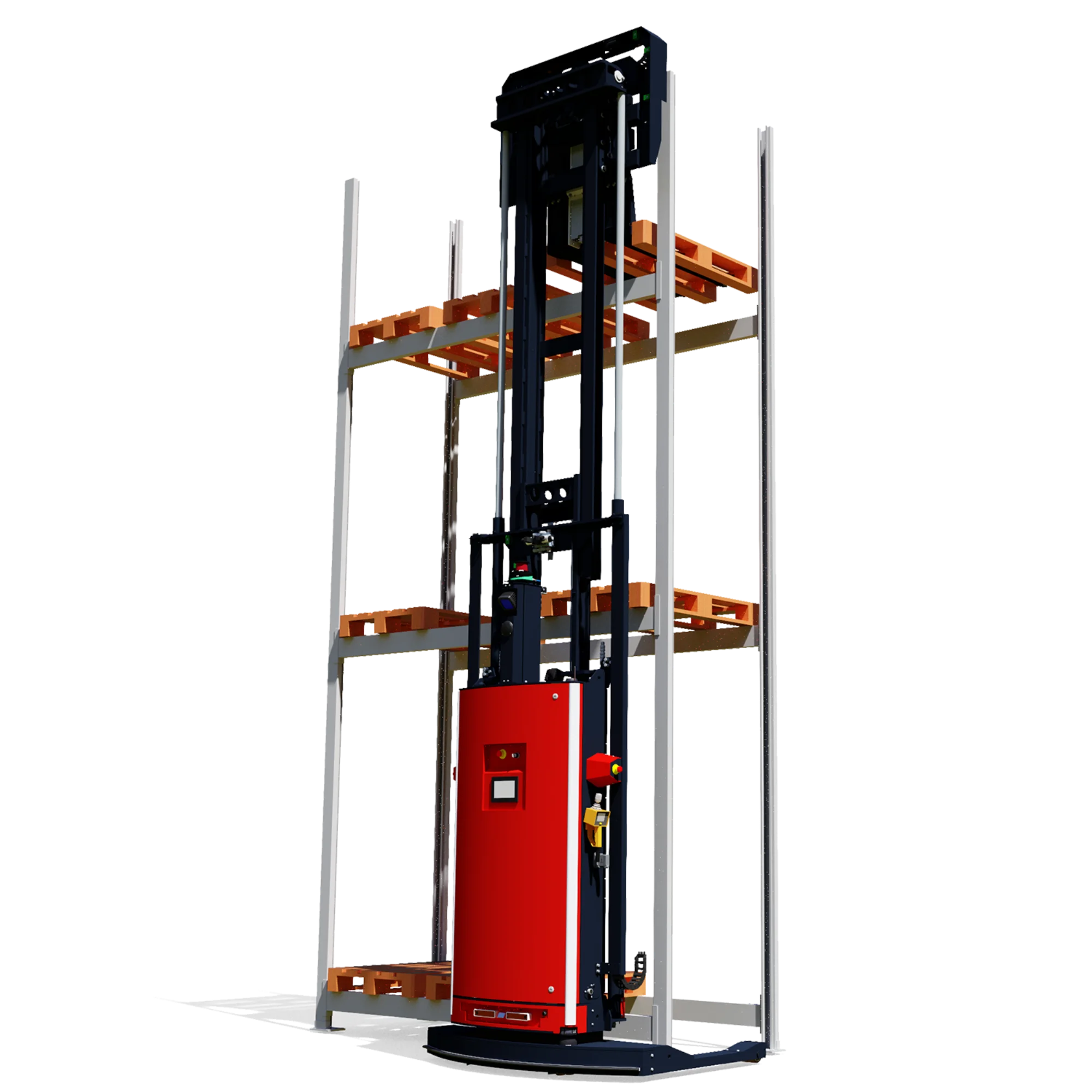 Reachtruck AGV in magazijnomgeving